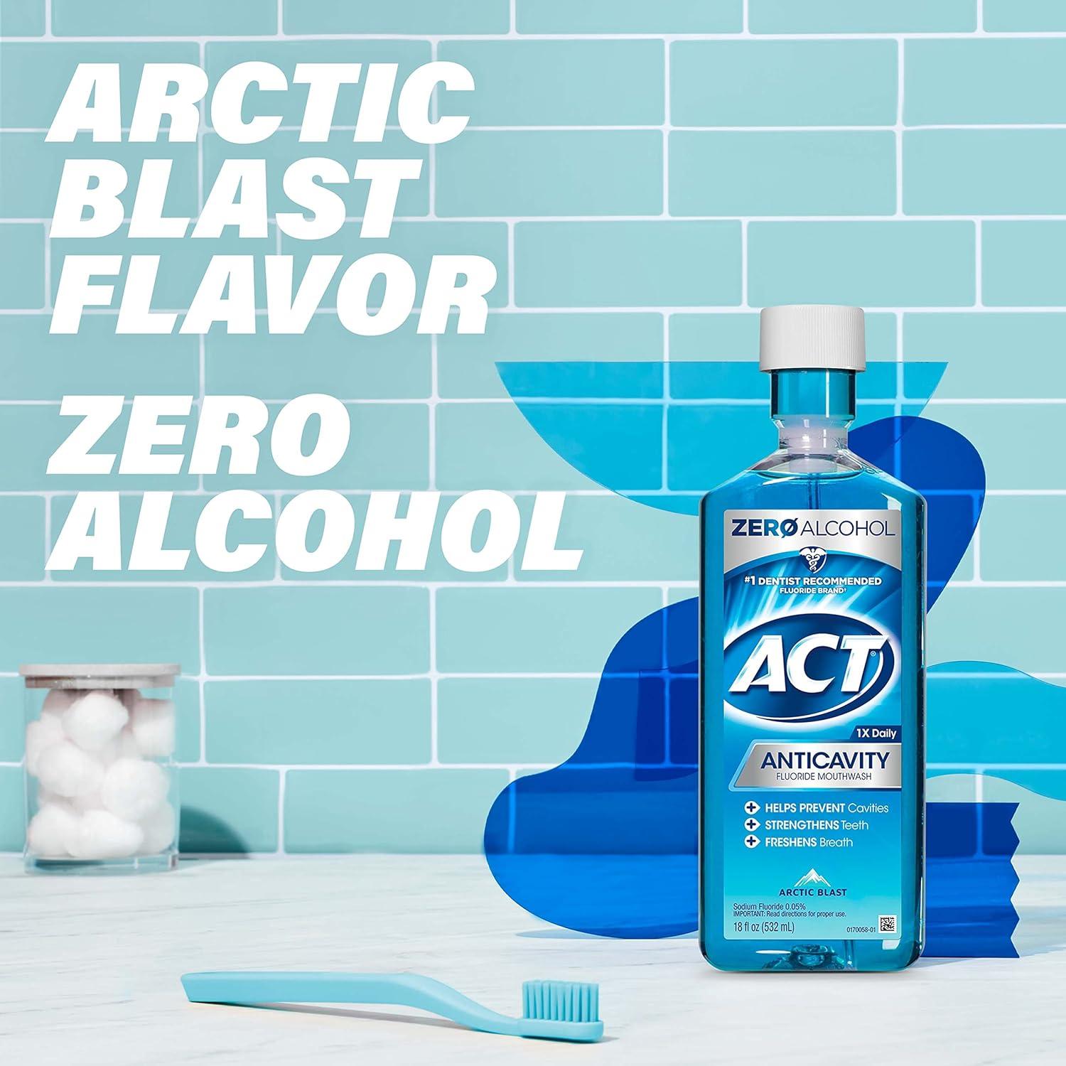 image:imageACT Anticavity Zero Alcohol Fluoride Mouthwash 18 fl oz With Accurate Dosing Cup Cinnamon Pack of 1Arctic Blast