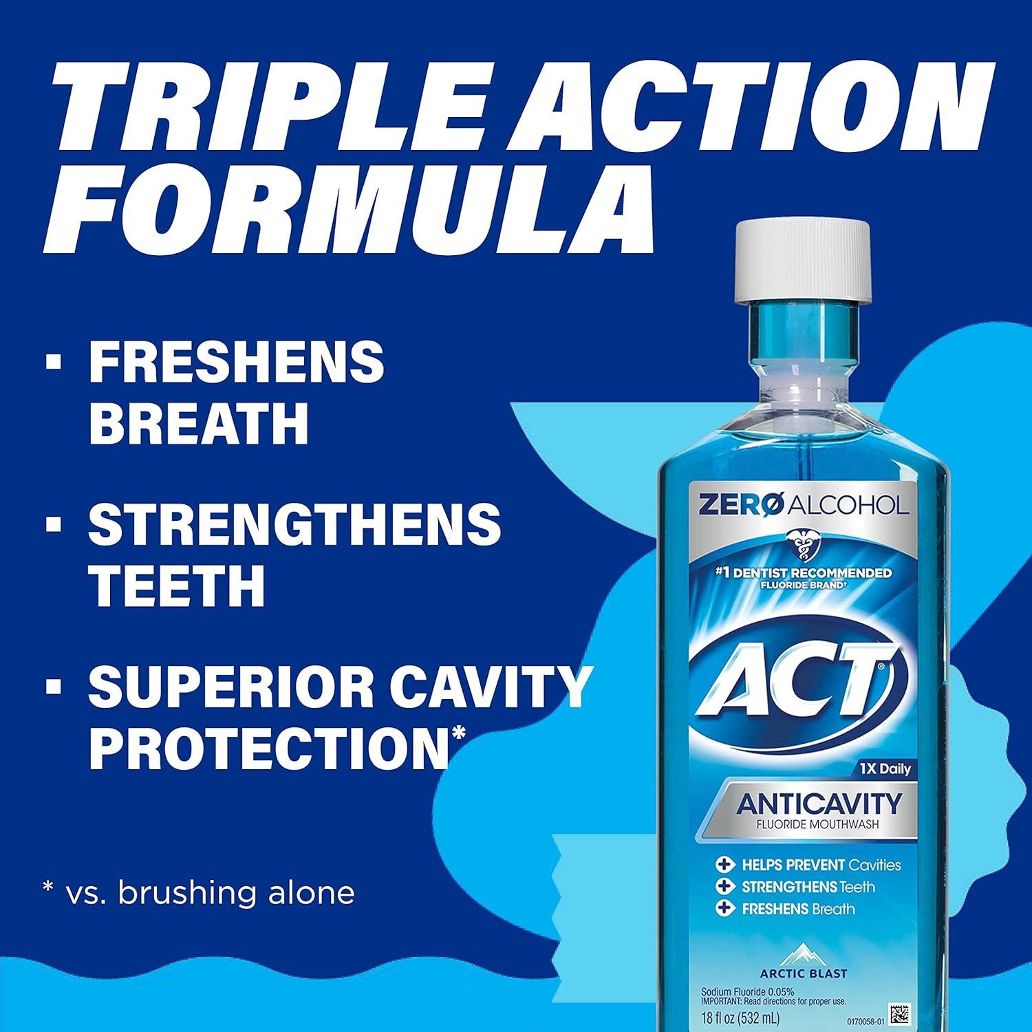 image:imageACT Anticavity Zero Alcohol Fluoride Mouthwash 18 fl oz With Accurate Dosing Cup Cinnamon Pack of 1Arctic Blast