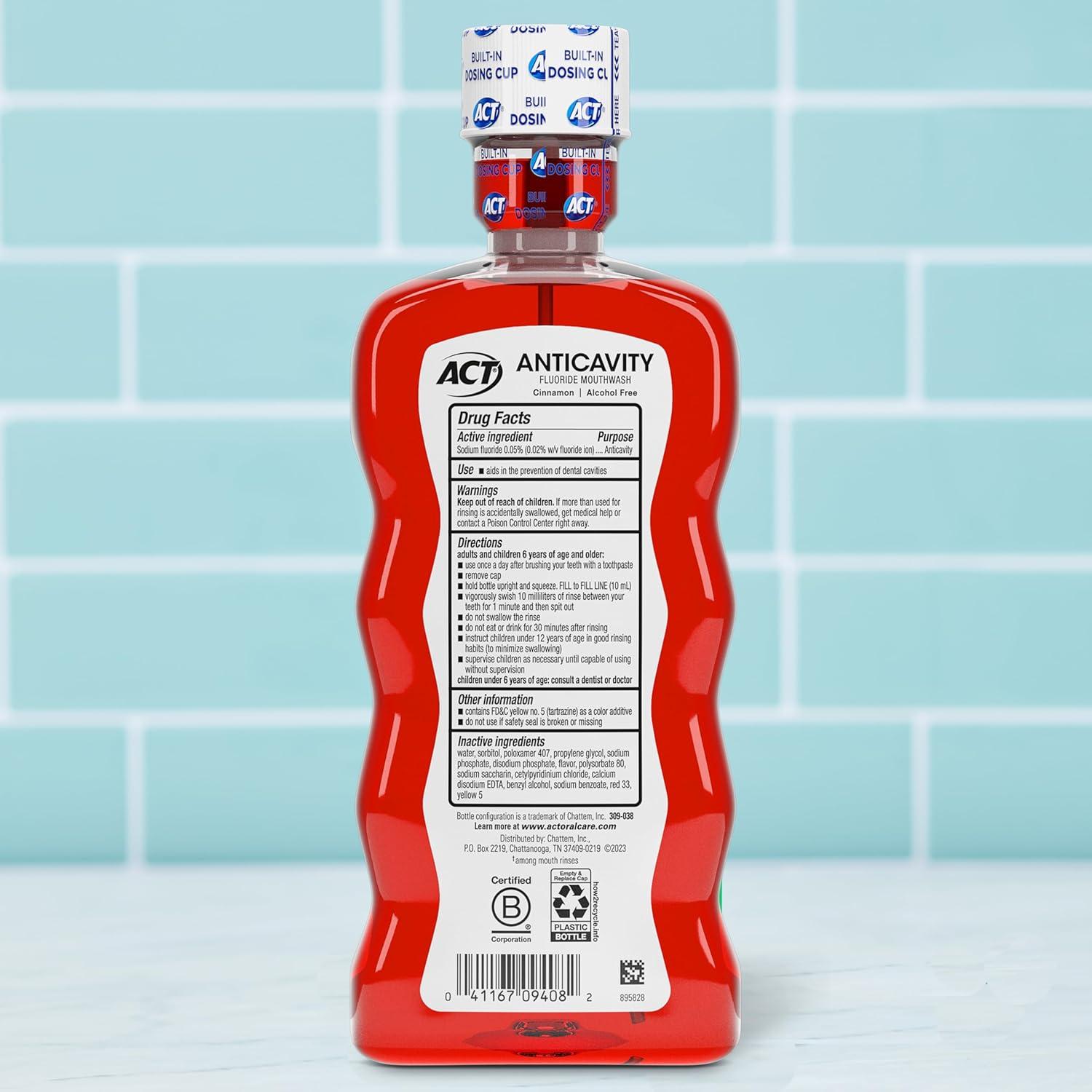 image:imageACT Anticavity Zero Alcohol Fluoride Mouthwash 18 fl oz With Accurate Dosing Cup Cinnamon Pack of 1Cinnamon