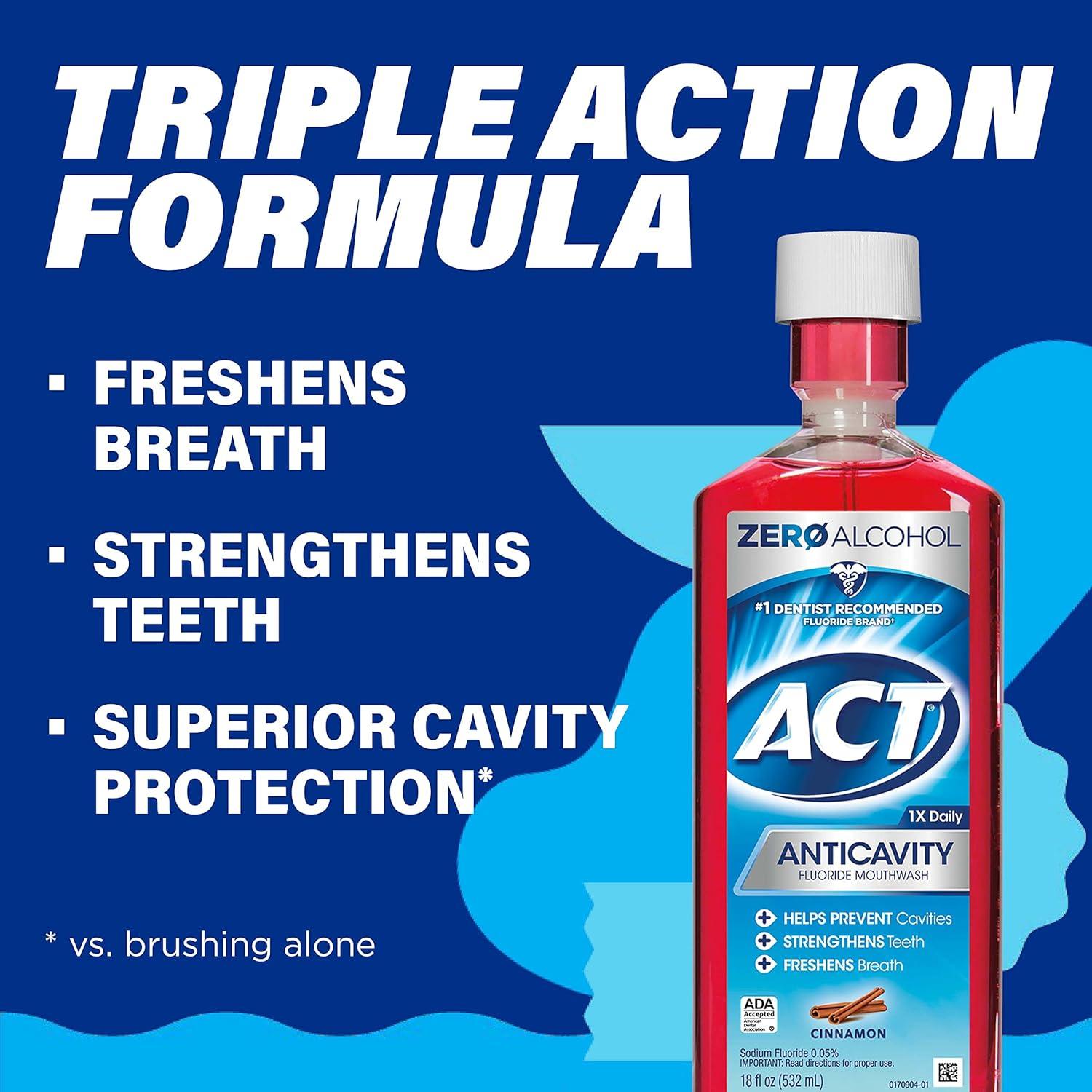 image:imageACT Anticavity Zero Alcohol Fluoride Mouthwash 18 fl oz With Accurate Dosing Cup Cinnamon Pack of 1Cinnamon
