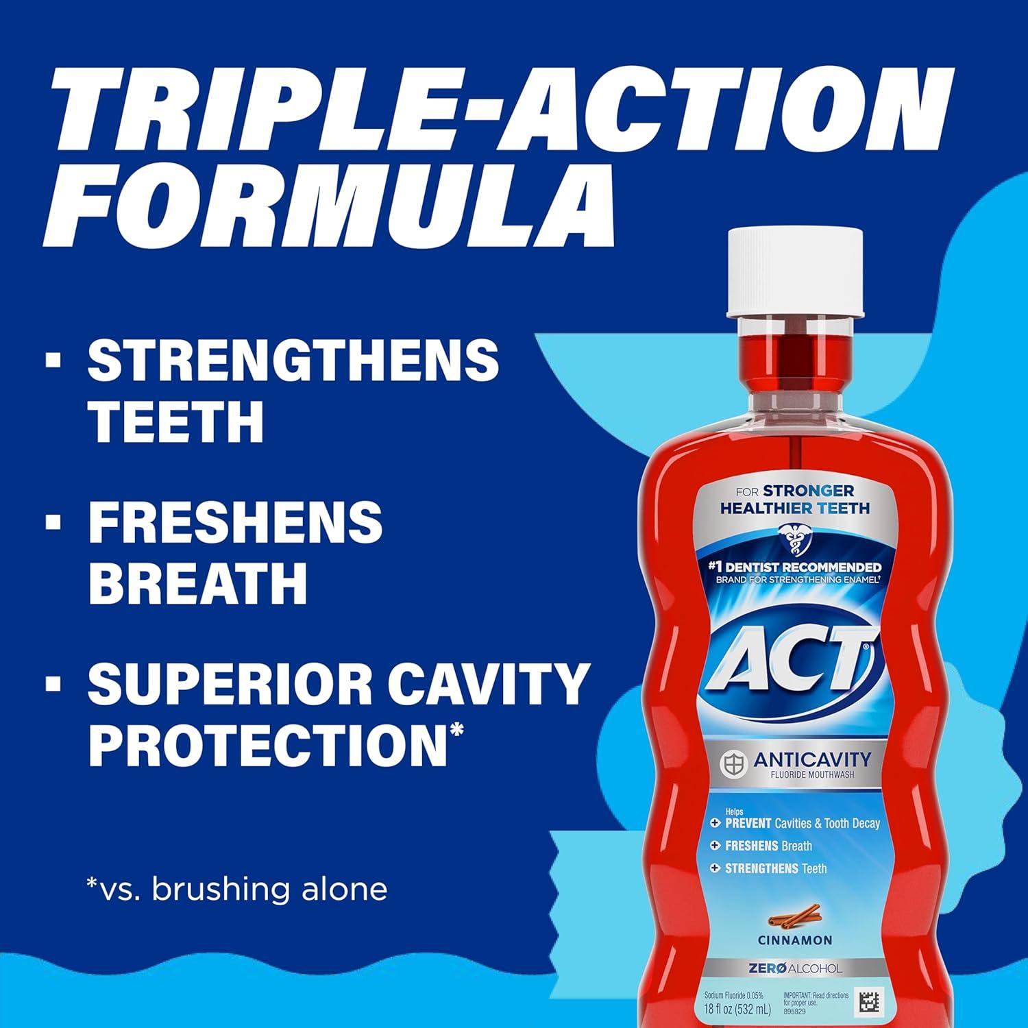 image:imageACT Anticavity Zero Alcohol Fluoride Mouthwash 18 fl oz With Accurate Dosing Cup Cinnamon Pack of 1Cinnamon