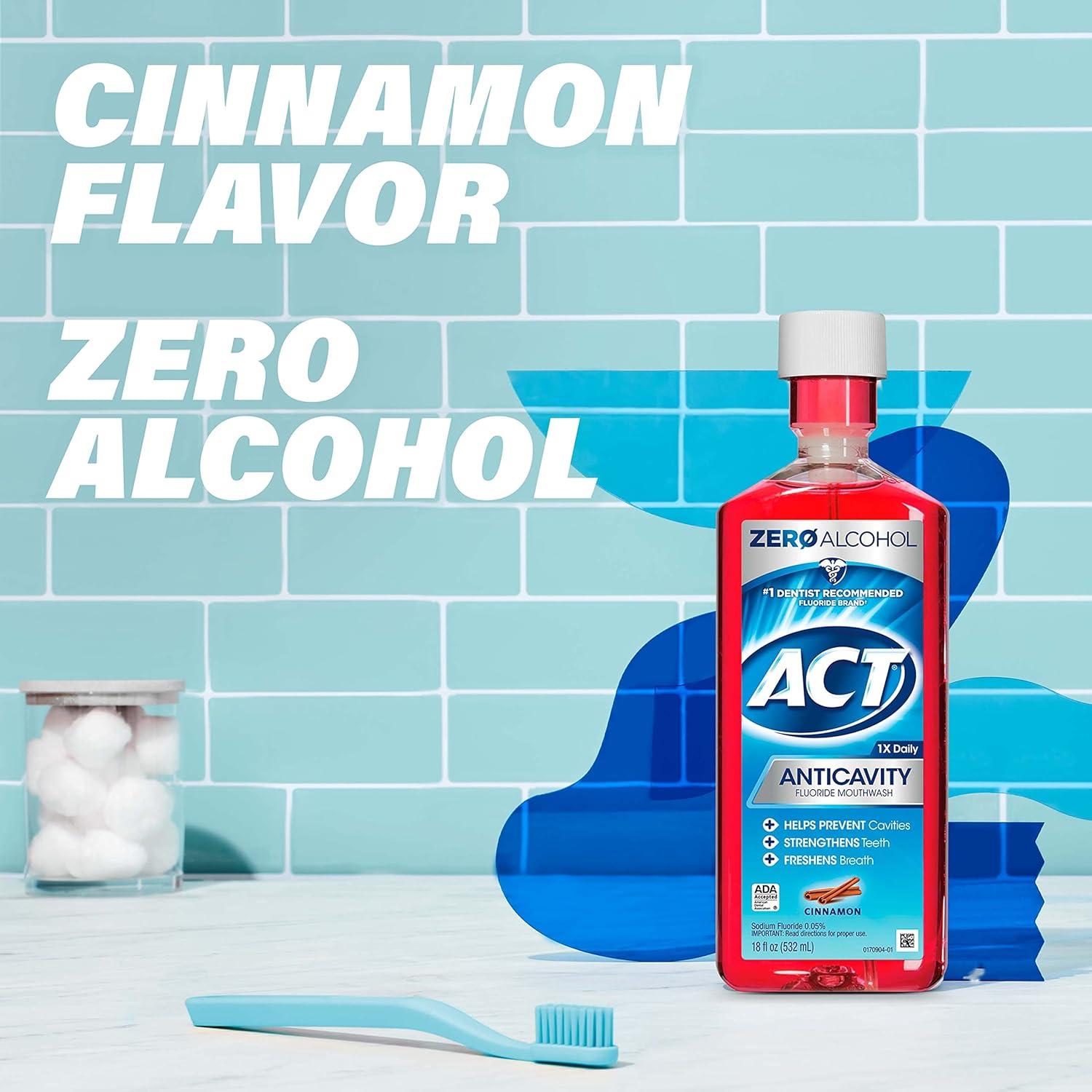 image:imageACT Anticavity Zero Alcohol Fluoride Mouthwash 18 fl oz With Accurate Dosing Cup Cinnamon Pack of 1Cinnamon