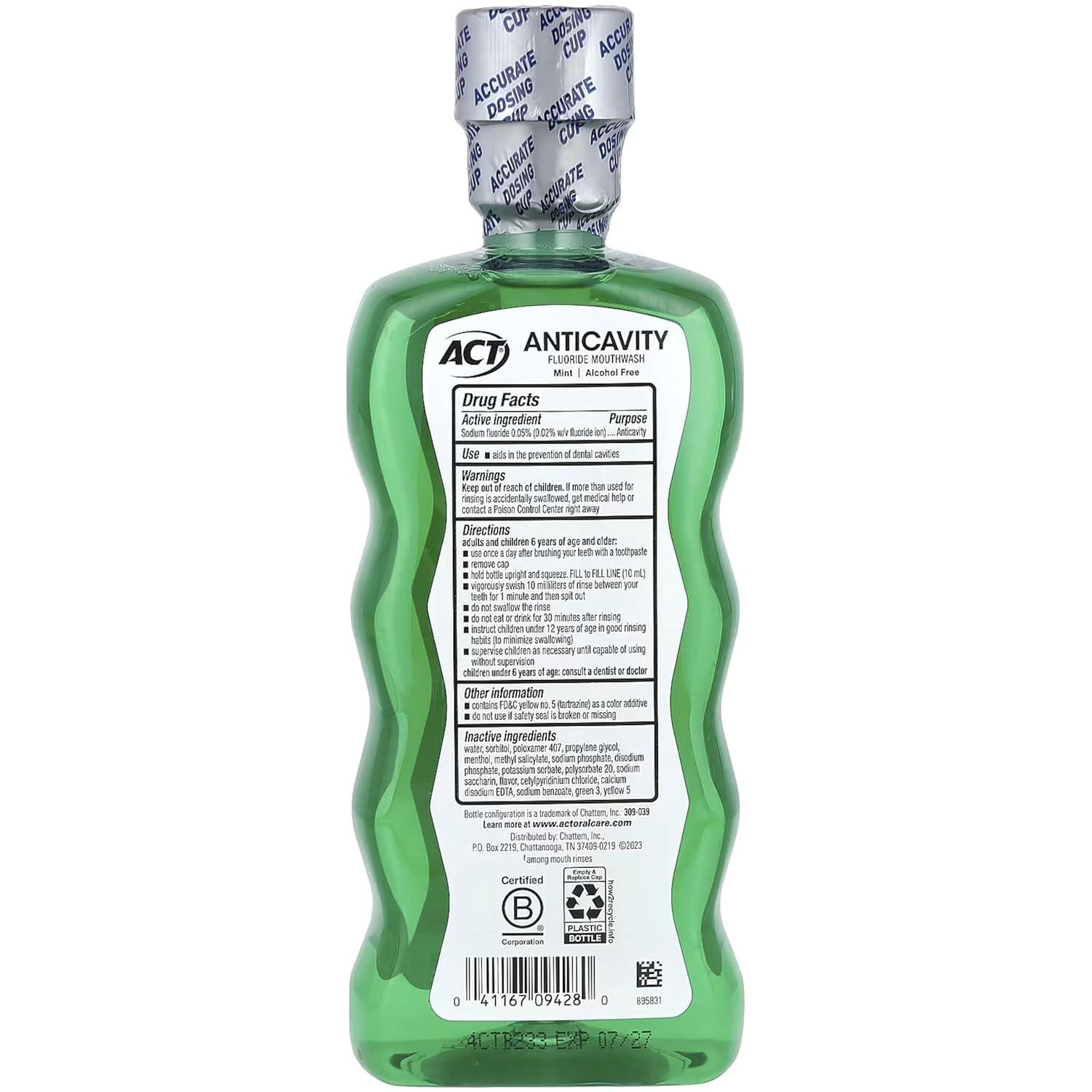 image:imageACT Anticavity Zero Alcohol Fluoride Mouthwash 18 fl oz With Accurate Dosing Cup Cinnamon Pack of 1Mint