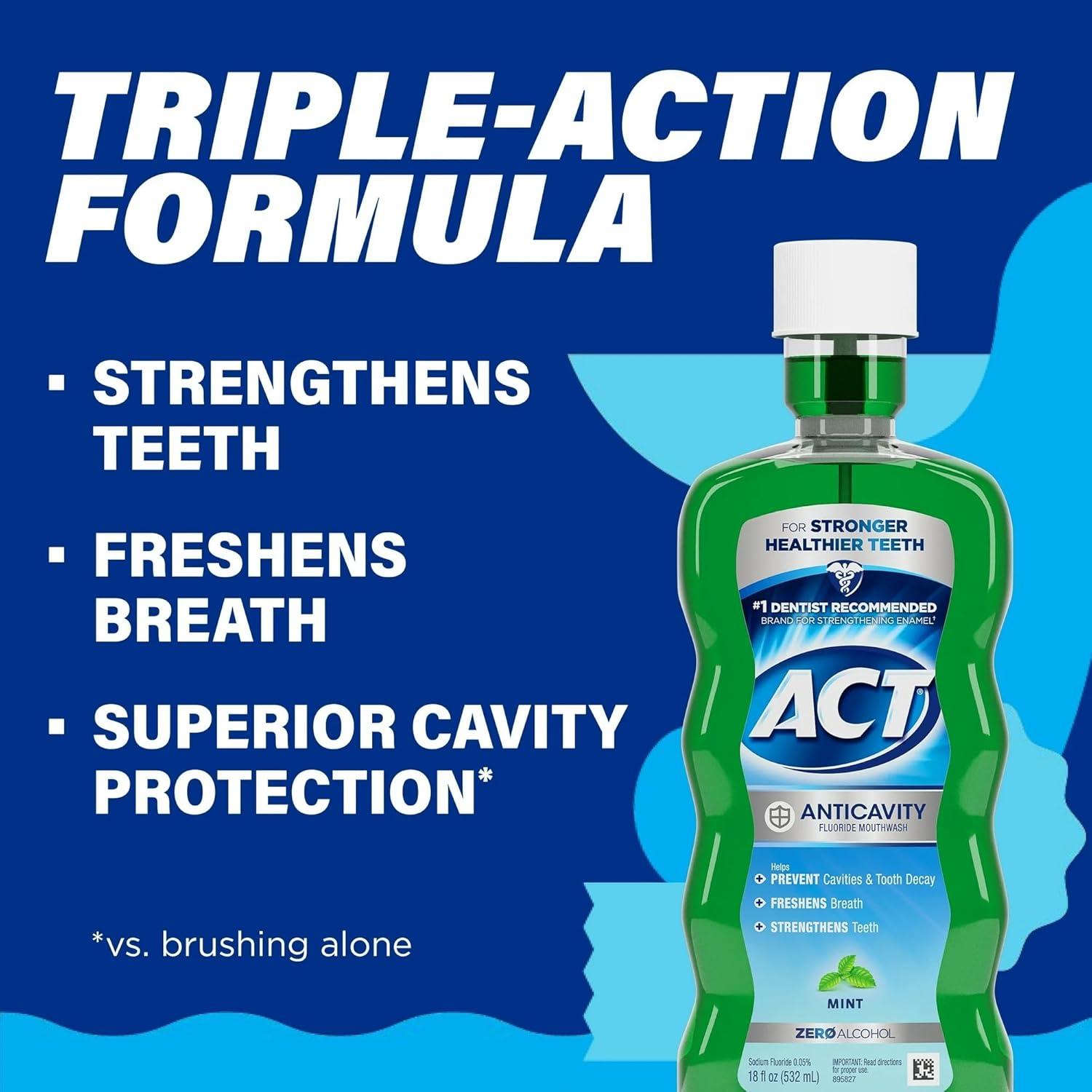 image:imageACT Anticavity Zero Alcohol Fluoride Mouthwash 18 fl oz With Accurate Dosing Cup Cinnamon Pack of 1Mint