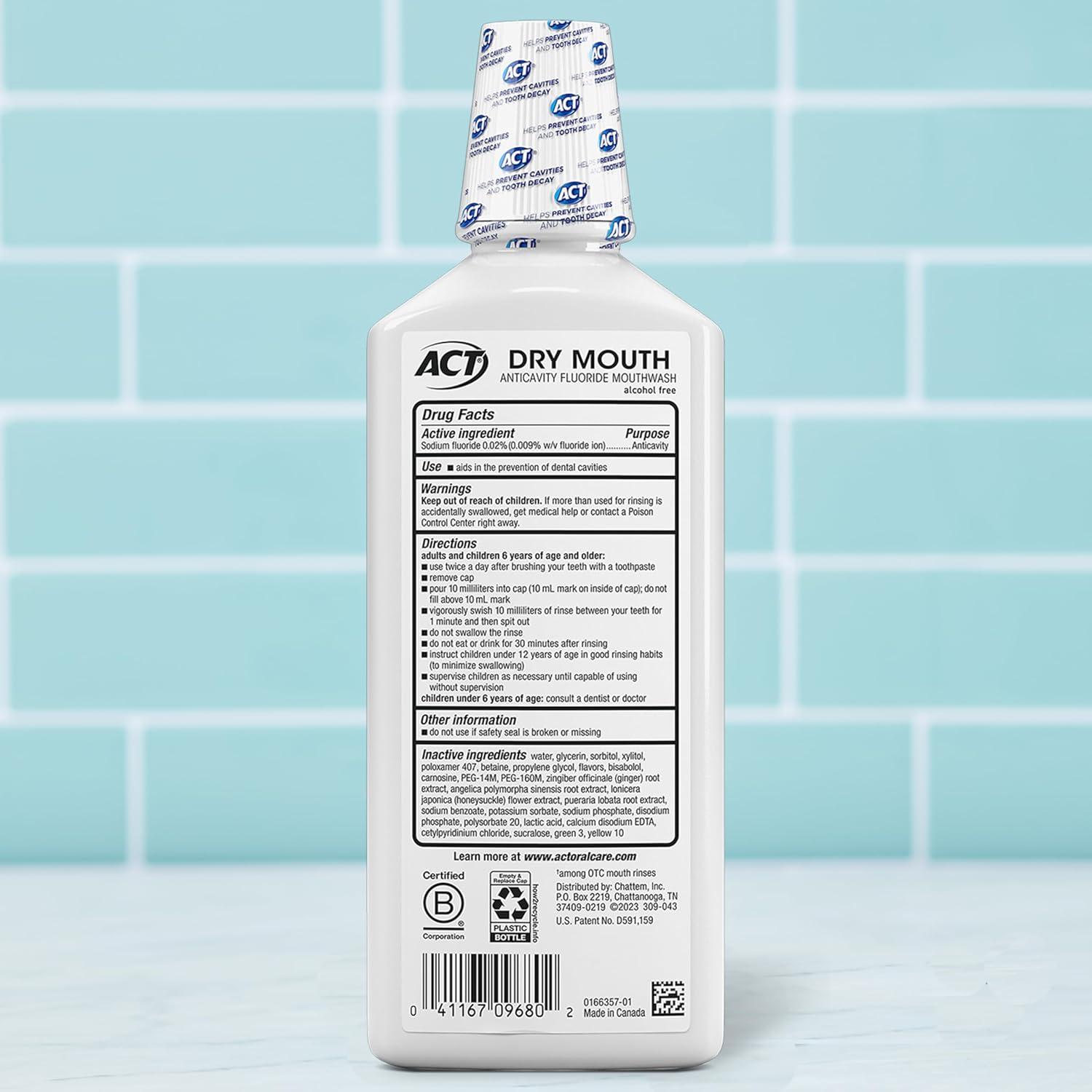 image:imageACT Dry Mouth Anticavity Zero Alcohol Fluoride Mouthwash 18 fl oz Soothing Mint