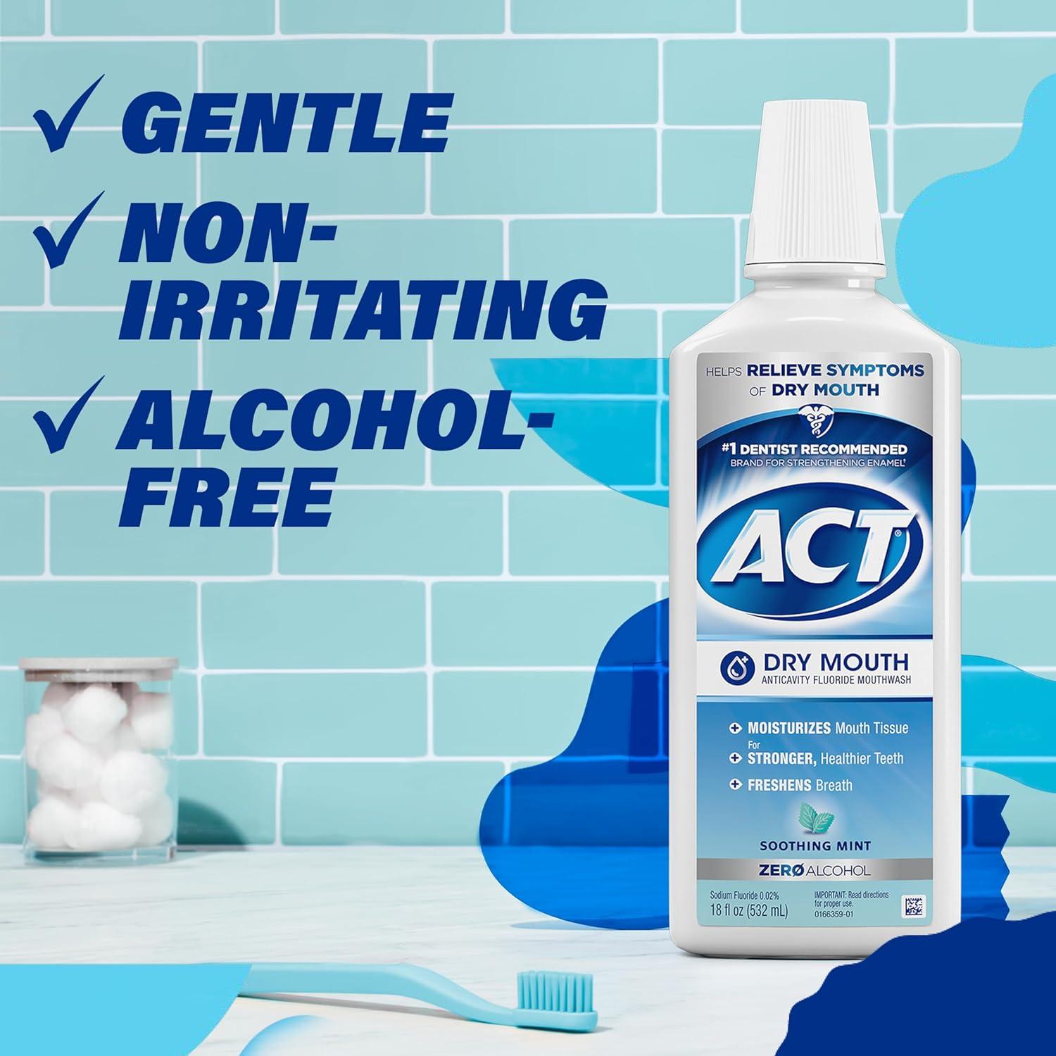 image:imageACT Dry Mouth Anticavity Zero Alcohol Fluoride Mouthwash 18 fl oz Soothing Mint