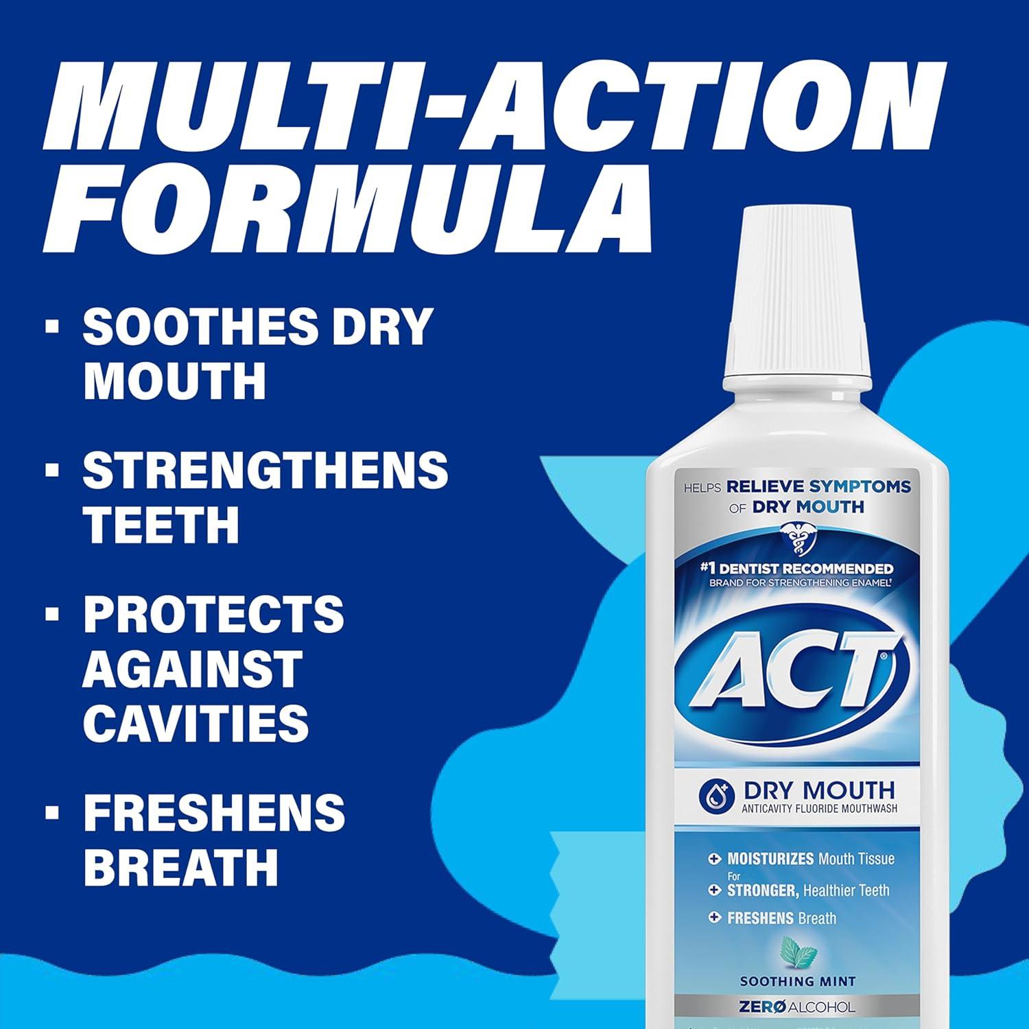 image:imageACT Dry Mouth Anticavity Zero Alcohol Fluoride Mouthwash 18 fl oz Soothing Mint