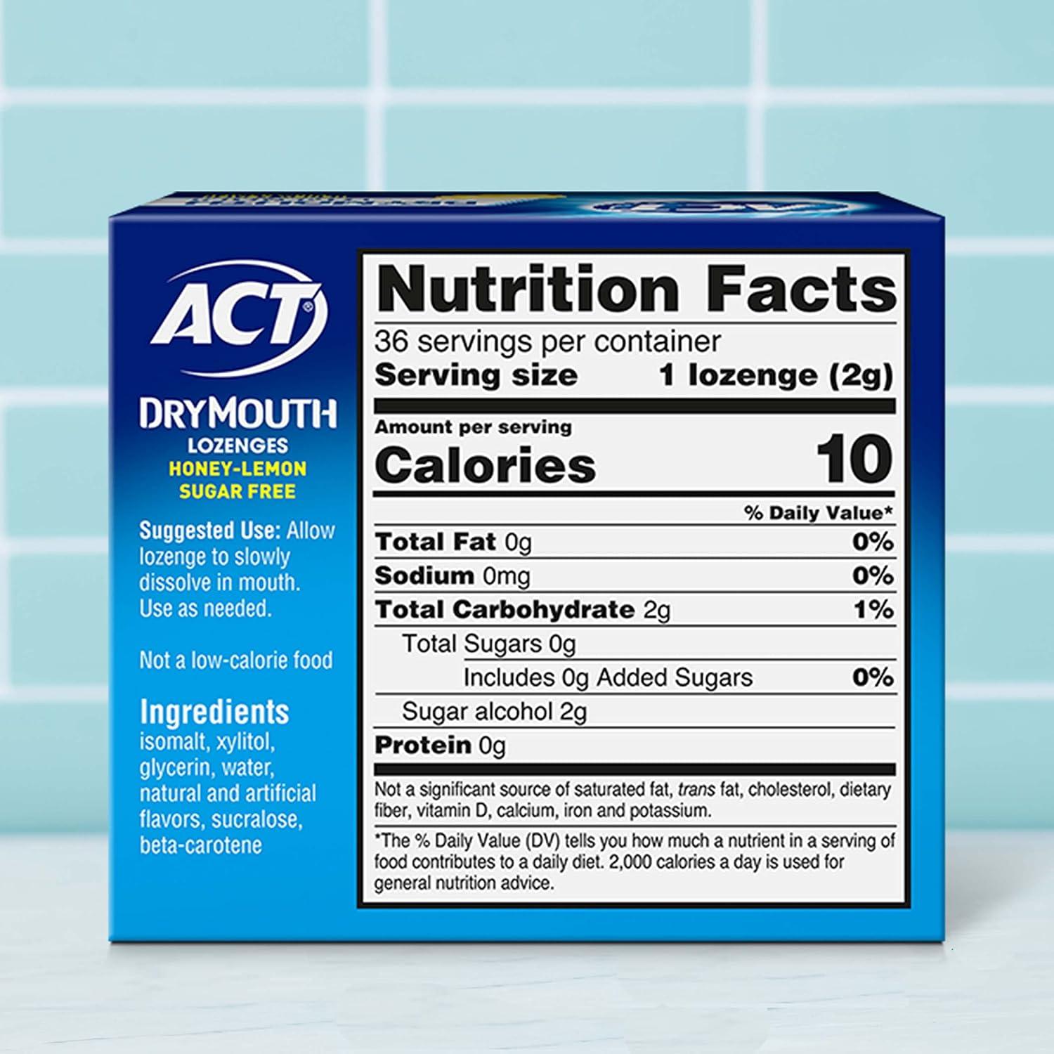 image:imageACT Dry Mouth Lozenges With Xylitol 36Count Sugar Free HoneyLemon36 Count Pack of 3