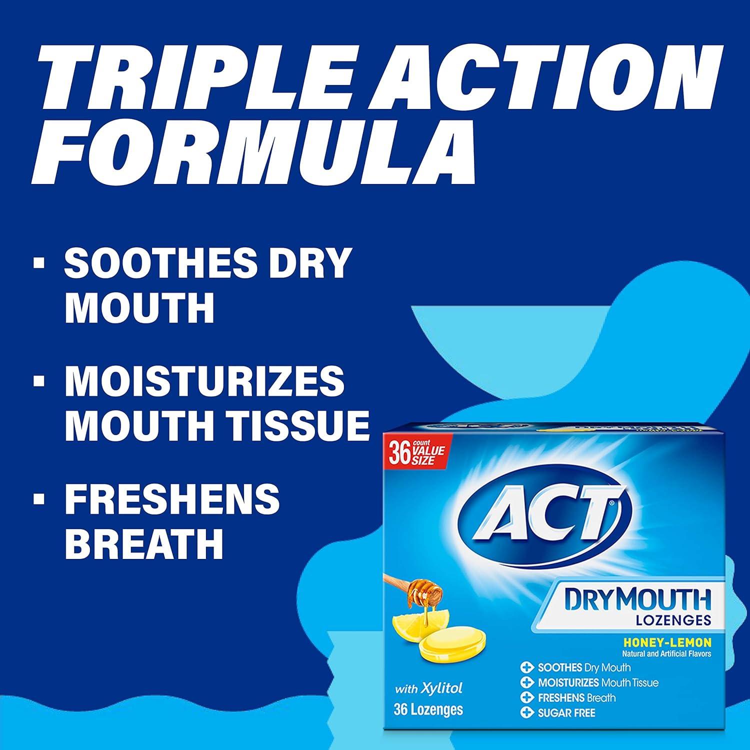 image:imageACT Dry Mouth Lozenges With Xylitol 36Count Sugar Free HoneyLemon36 Count Pack of 3