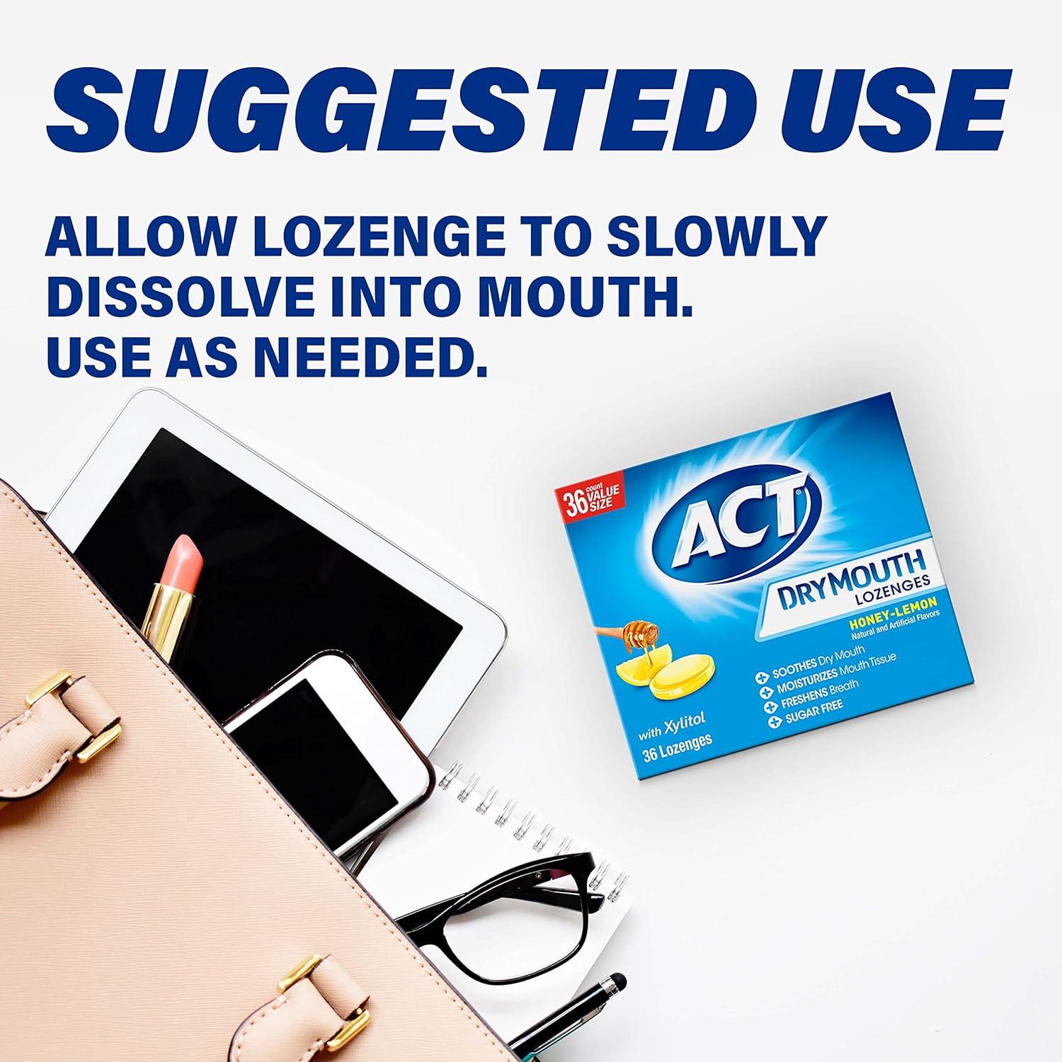 image:imageACT Dry Mouth Lozenges With Xylitol 36Count Sugar Free HoneyLemon36 Count Pack of 3