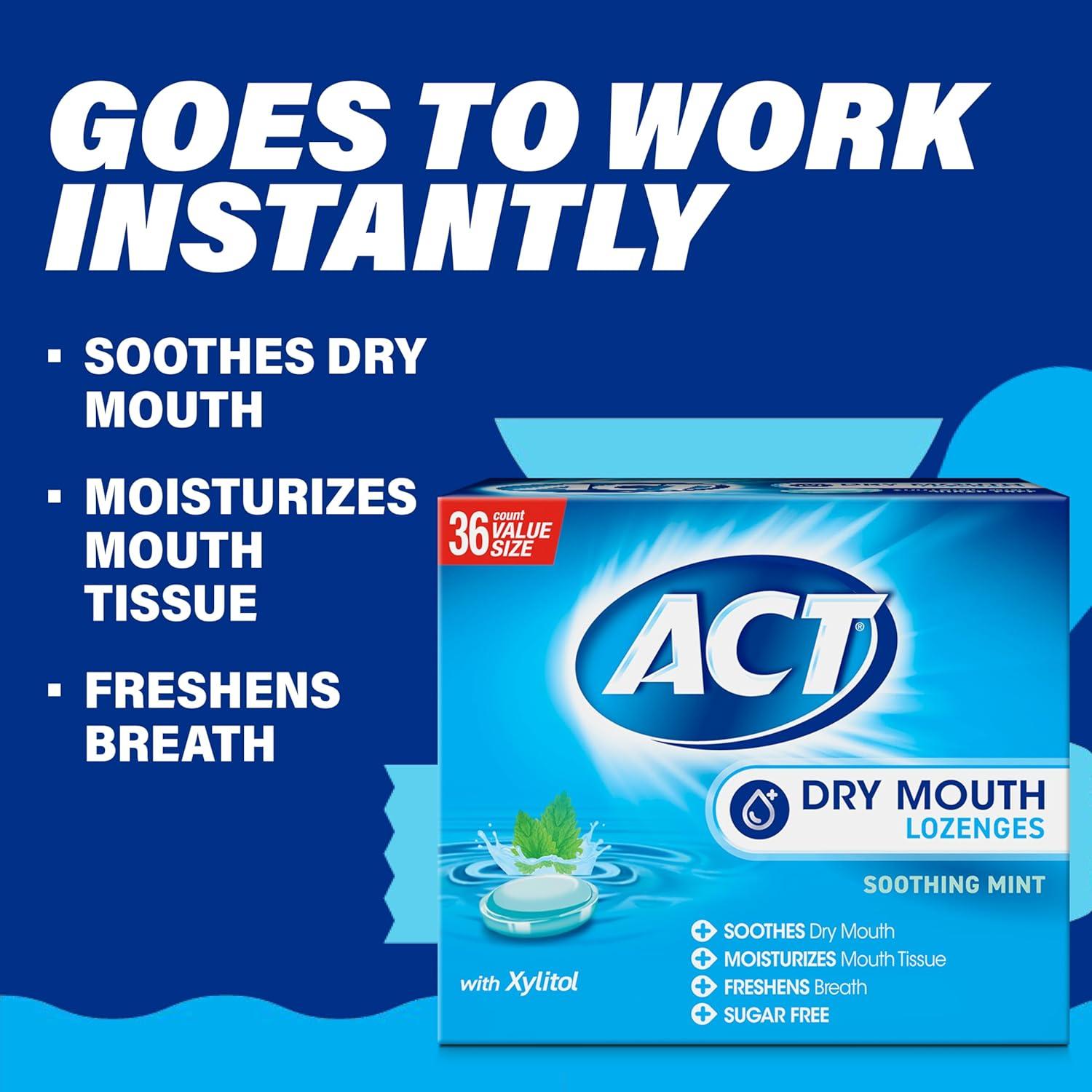 image:imageACT Dry Mouth Lozenges with Xylitol Soothing Mint 36 Lozenges36 Count Pack of 2