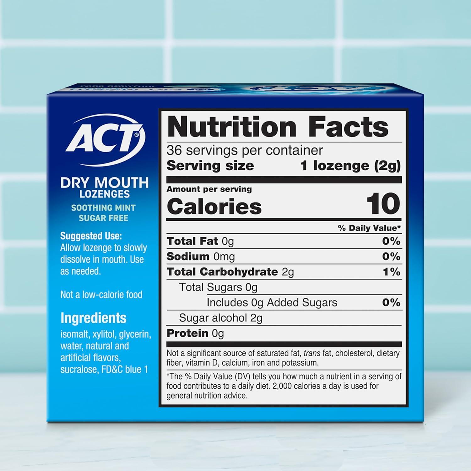 image:imageACT Dry Mouth Lozenges with Xylitol Soothing Mint 36 Lozenges36 Count Pack of 2