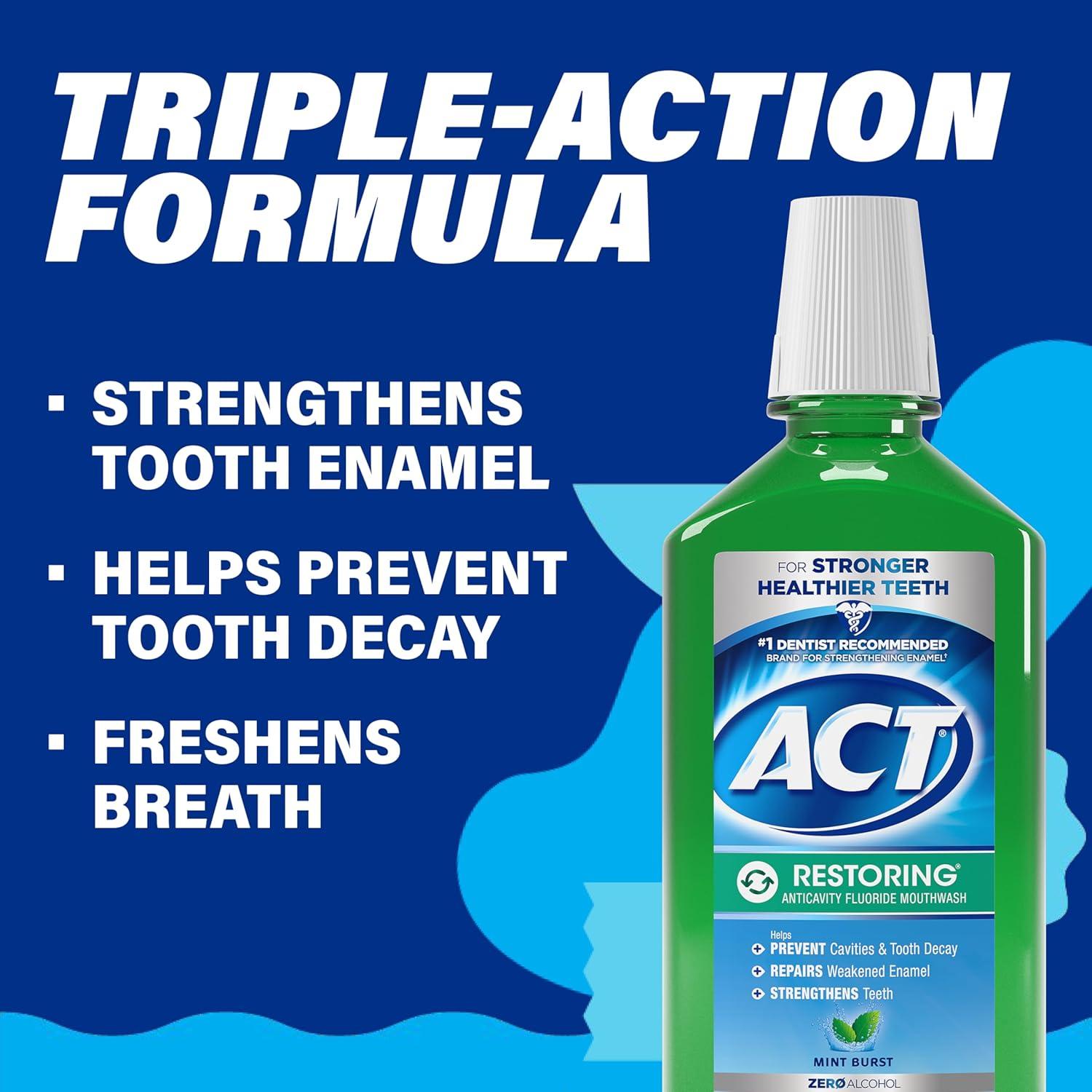 image:imageACT Restoring Zero Alcohol Fluoride Mouthwash 338 fl oz Strengthens Tooth Enamel Mint Burst338 Fl Oz Pack of 1