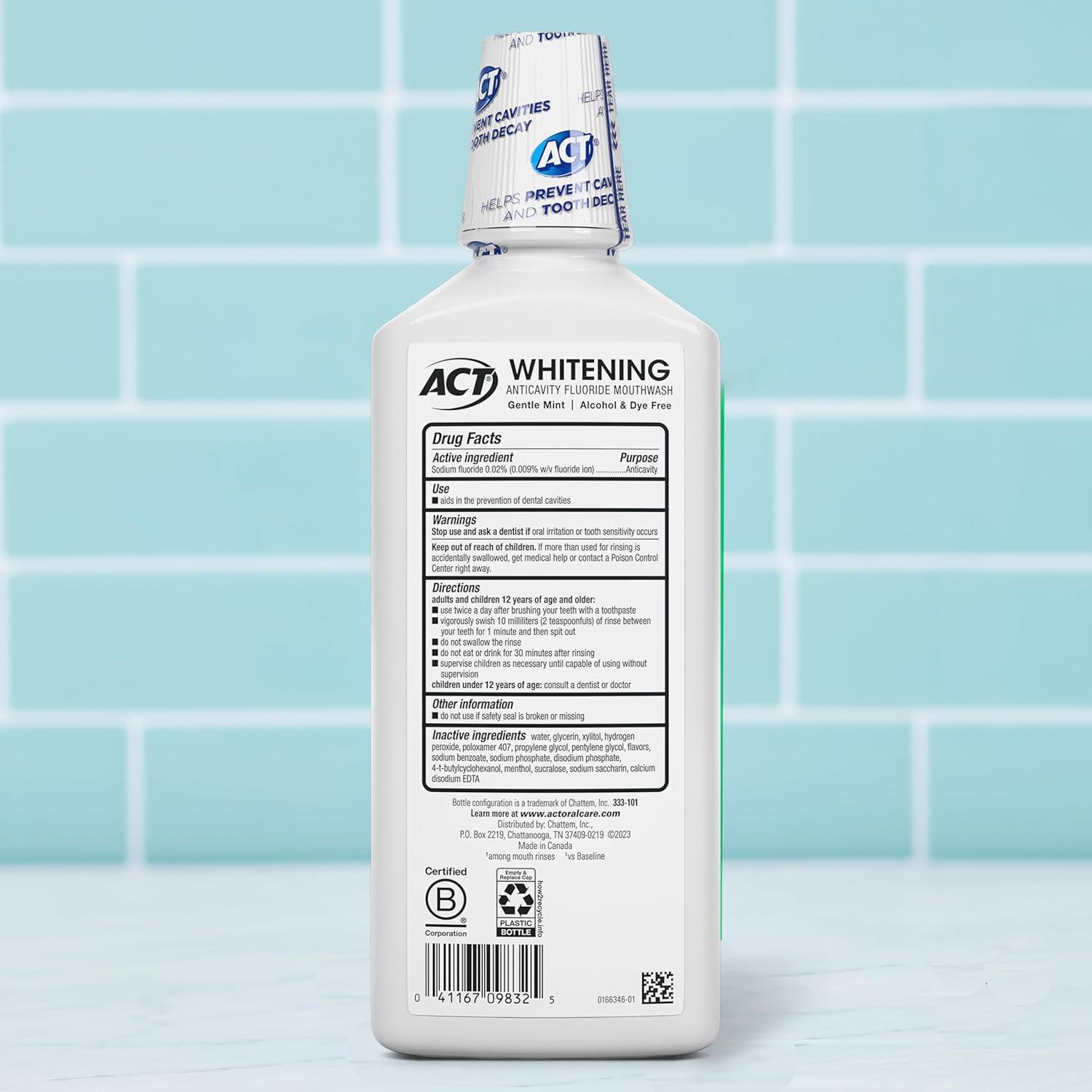 image:imageACT Whitening Anticavity Fluoride Mouthwash 169 fl oz With Zero Alcohol Dye Free Gentle MintMouthwash