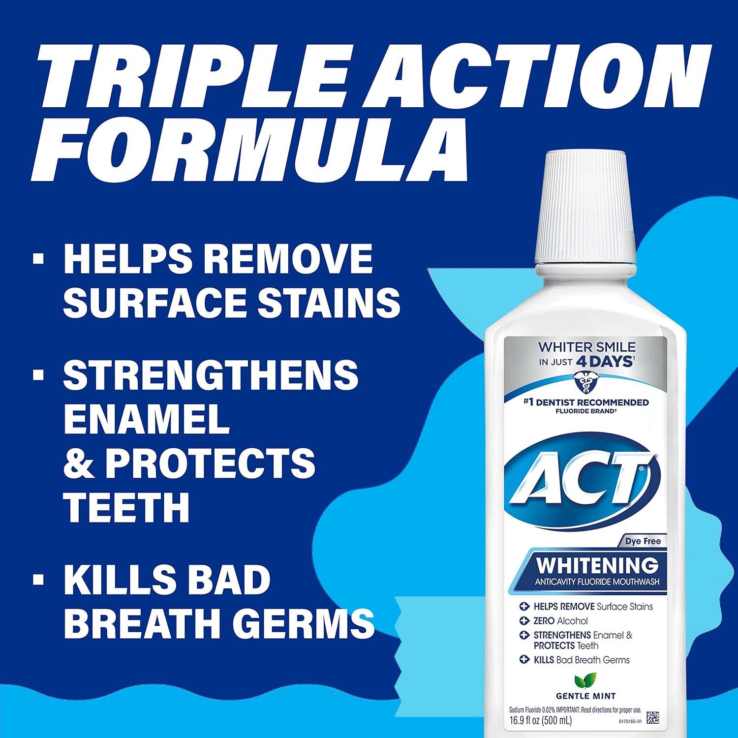 image:imageACT Whitening Anticavity Fluoride Mouthwash 169 fl oz With Zero Alcohol Dye Free Gentle MintMouthwash