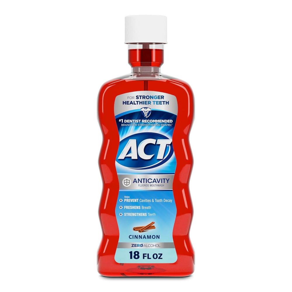 image:imageACT Anticavity Zero Alcohol Fluoride Mouthwash 18 fl oz With Accurate Dosing Cup Cinnamon Pack of 1Cinnamon