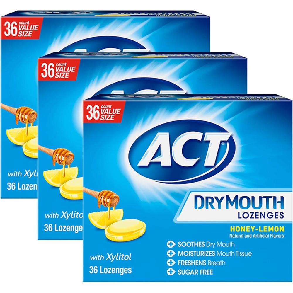 image:imageACT Dry Mouth Lozenges With Xylitol 36Count Sugar Free HoneyLemon36 Count Pack of 3