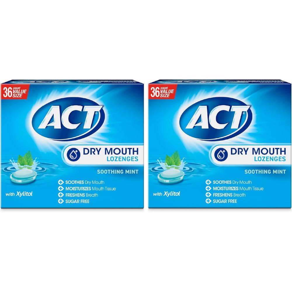 image:imageACT Dry Mouth Lozenges with Xylitol Soothing Mint 36 Lozenges36 Count Pack of 2