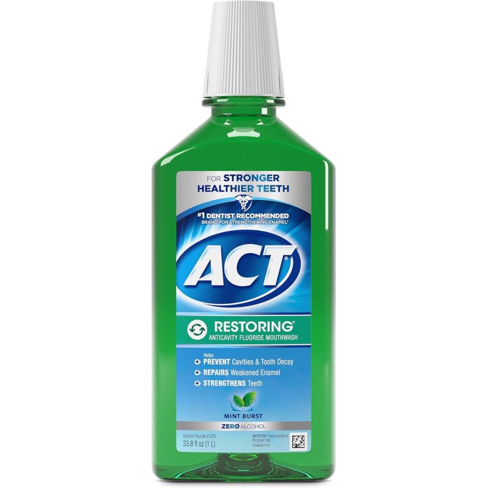 image:imageACT Restoring Zero Alcohol Fluoride Mouthwash 338 fl oz Strengthens Tooth Enamel Mint Burst338 Fl Oz Pack of 1