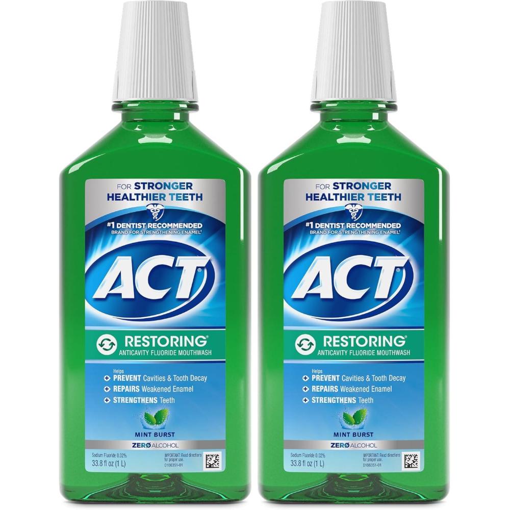 image:imageACT Restoring Zero Alcohol Fluoride Mouthwash 338 fl oz Strengthens Tooth Enamel Mint Burst338 Fl Oz Pack of 2