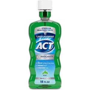 ACT Anticavity Fluoride Mouthwash with Zero Alcohol, Prevents Cavities, Freshens Breath & Strengthens Teeth, Mint Flavor, 18 fl. oz.(18 Fl Oz (Pack of 1))