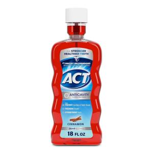 ACT Anticavity Zero Alcohol Fluoride Mouthwash 18 fl. oz., With Accurate Dosing Cup, Cinnamon (Pack of 1)(Cinnamon)