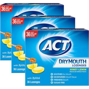 ACT Dry Mouth Lozenges With Xylitol, 36-Count, Sugar Free Honey-Lemon(36 Count (Pack of 3))