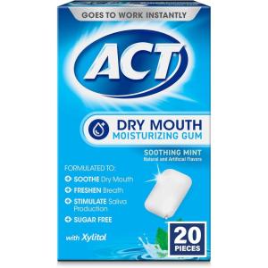 ACT Dry Mouth Moisturizing Gum, 20 Pieces, With Xylitol, Sugar Free Soothing Mint(Soothing Mint)