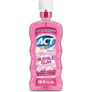 ACT Kids Anticavity Fluoride Mouthwash, Sugar & Alcohol Free Mouth Rinse Strengthens Teeth, Bubble Gum Blowout, 16.9 fl. oz.(16.9 Fl Oz (Pack of 1))