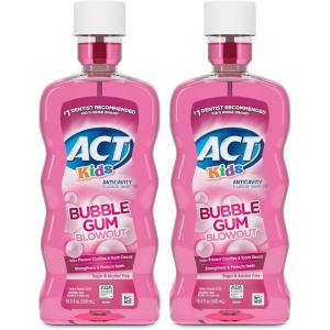 ACT Kids Anticavity Fluoride Mouthwash, Sugar & Alcohol Free Mouth Rinse Strengthens Teeth, Bubble Gum Blowout, 16.9 fl. oz.(16.9 Fl Oz (Pack of 2))