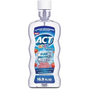 ACT Kids Pure Protect Anticavity Fluoride Rinse, Natural Strawberry Flavor Without Sugar, Free from Dyes & Alcohol, 16.9 fl. oz.