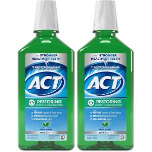 ACT Restoring Zero Alcohol Fluoride Mouthwash 33.8 fl. oz. Strengthens Tooth Enamel, Mint Burst(33.8 Fl Oz (Pack of 2))