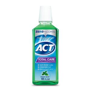 ACT Total Care Zero Alcohol Anticavity Fluoride Mouthwash 18 fl. oz. Kills Bad Breath Germs, Fresh Mint(18 Fl Oz (Pack of 1))