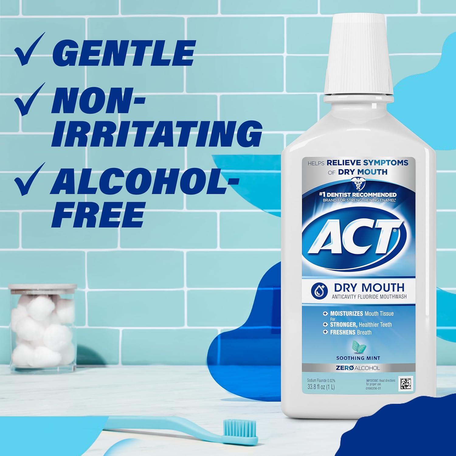 image:imageACT Dry Mouth Anticavity Zero Alcohol Fluoride Mouthwash Soothing Mint 338 fl oz