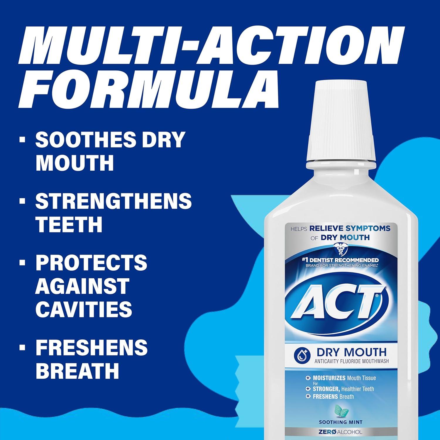 image:imageACT Dry Mouth Anticavity Zero Alcohol Fluoride Mouthwash Soothing Mint 338 fl oz