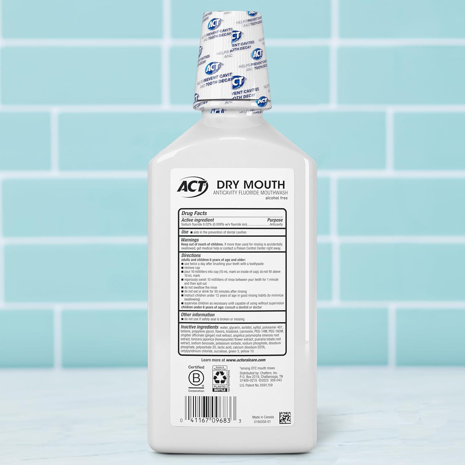 image:imageACT Dry Mouth Anticavity Zero Alcohol Fluoride Mouthwash Soothing Mint 338 fl oz