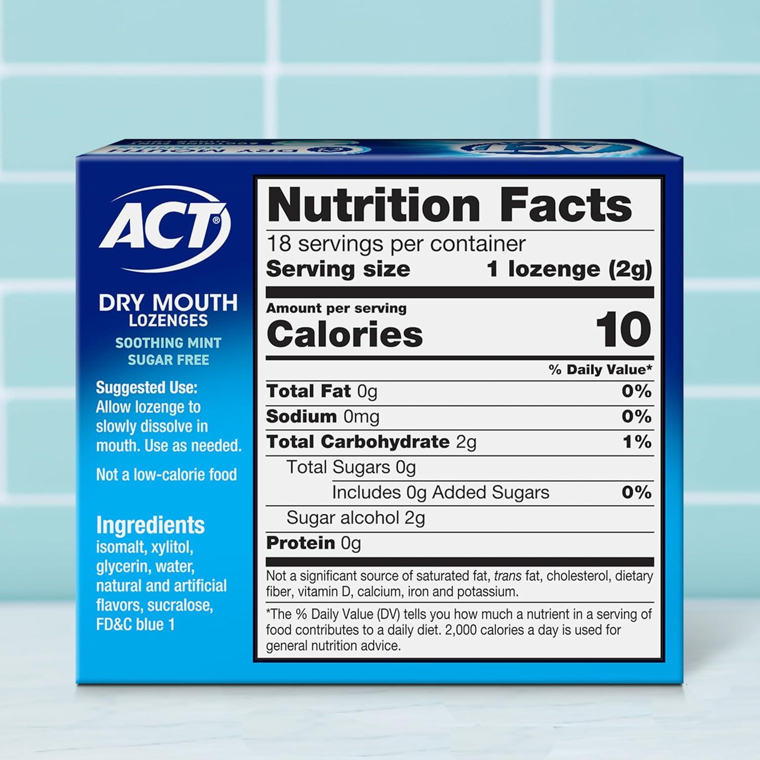 image:imageACT Dry Mouth Lozenges with Xylitol Soothing Mint 18 LozengesMint