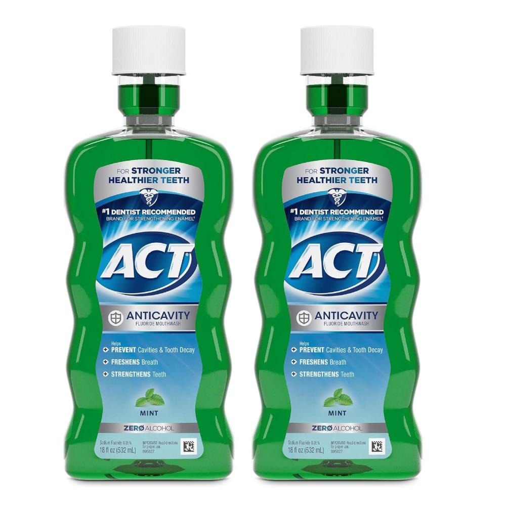 image:imageACT Anticavity Fluoride Mouthwash with Zero Alcohol Prevents Cavities Freshens Breath amp Strengthens Teeth Mint Flavor 18 fl oz 2 pk18 Fl Oz Pack of 2